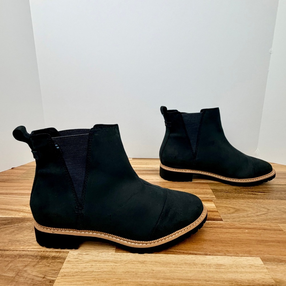TOMS Cleo Women Black Leather Chelsea Lug Sole Ankle Boots 10014154 Size 6.5 - Picture 6 of 9